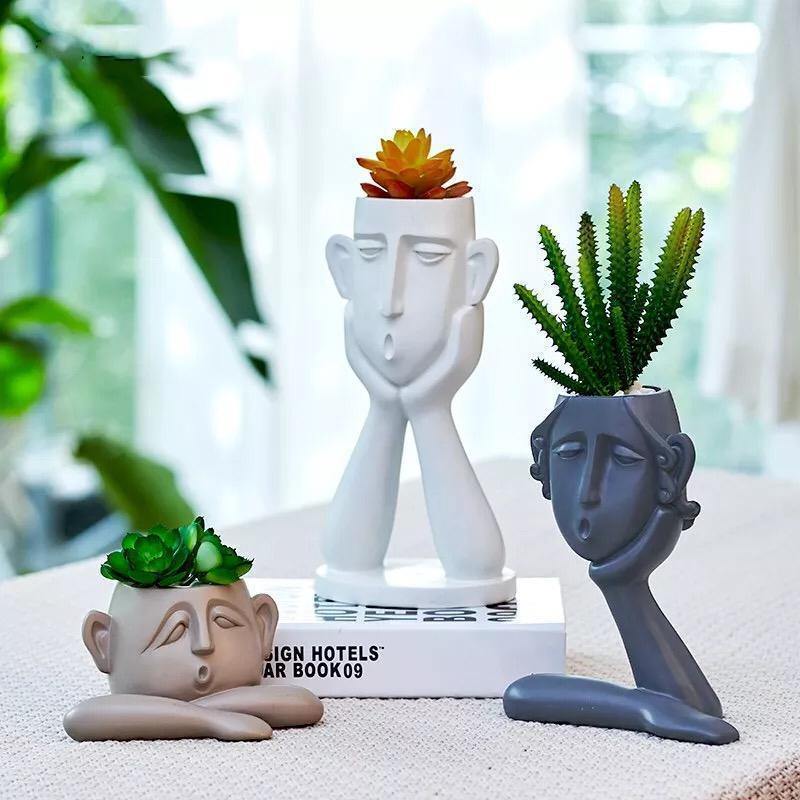 Emotional Faces Planter Sculpture Trio