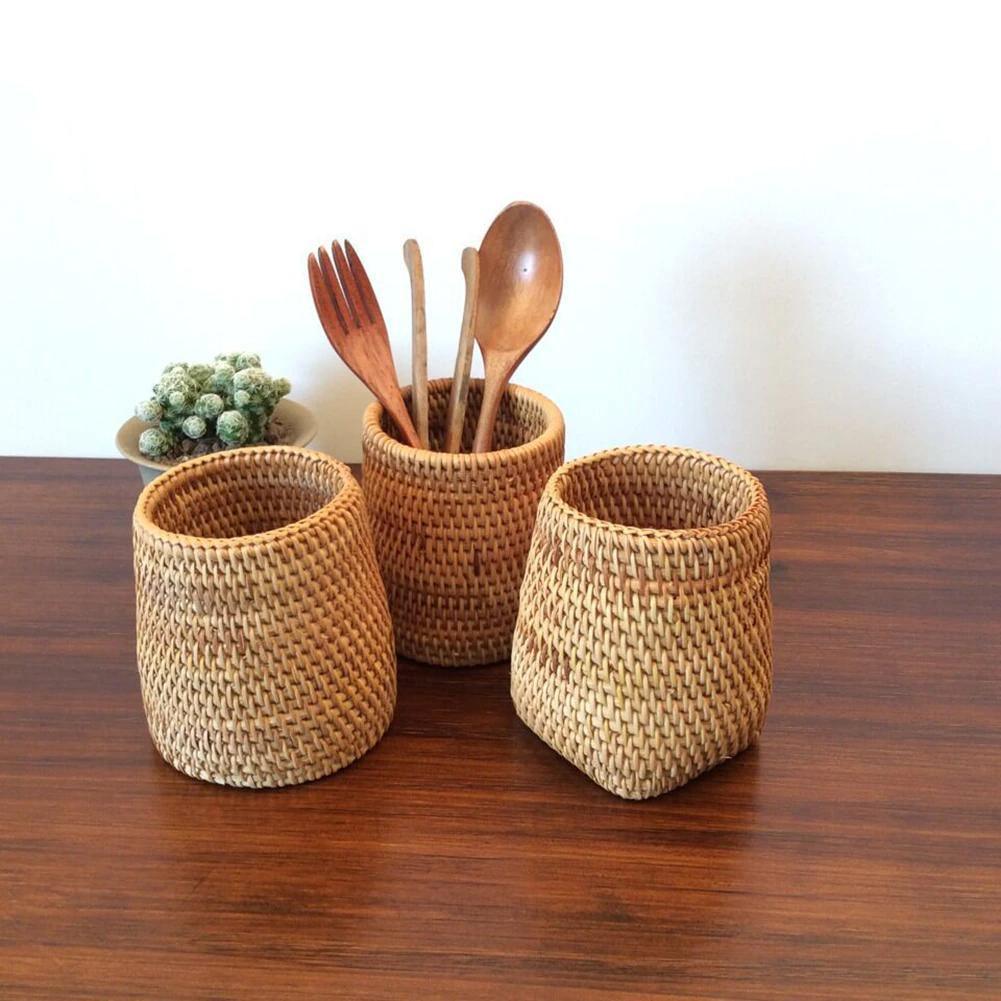 Hand-Woven Wicker Storage Container Basket