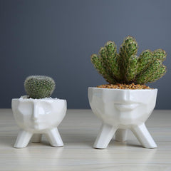 2-Piece White Ceramic Face Succulent Planters