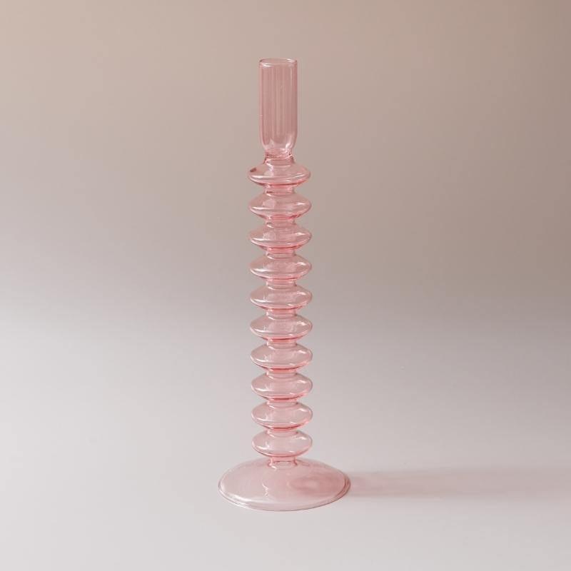 Pink Glass Taper Candle Holder & Vase Collection