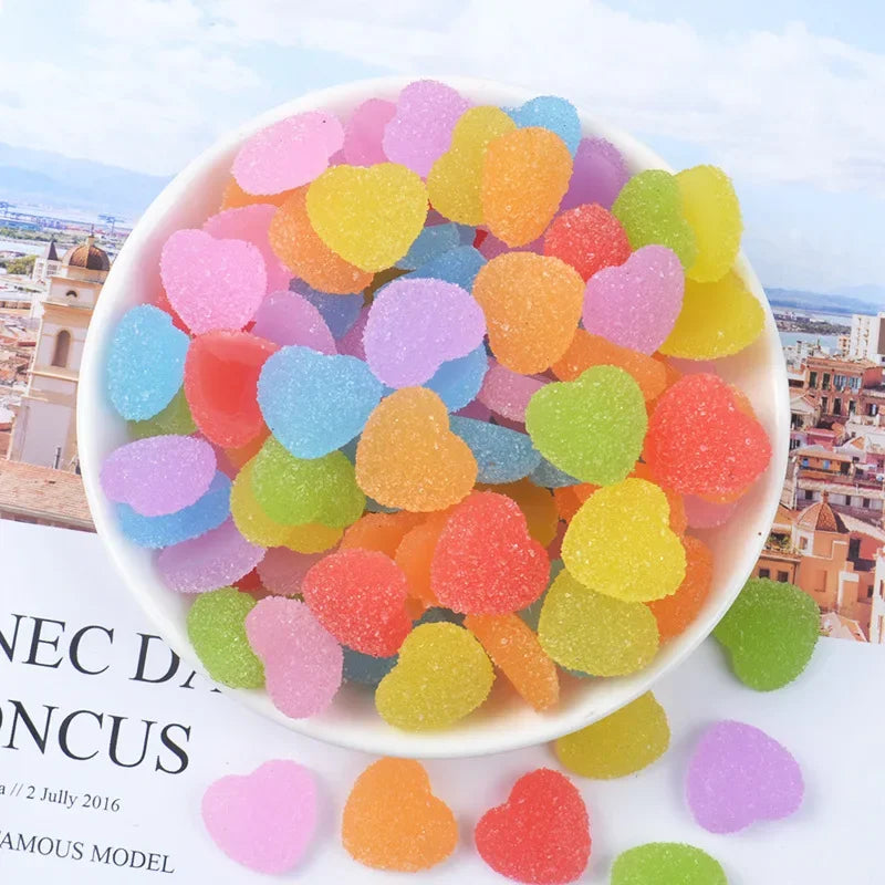 10Pcs 18mm  Fake Candy Resin Cabochon Flatback Heart Shape Simulation Food DIY Scrapbooking Embellishment Decoration Craft