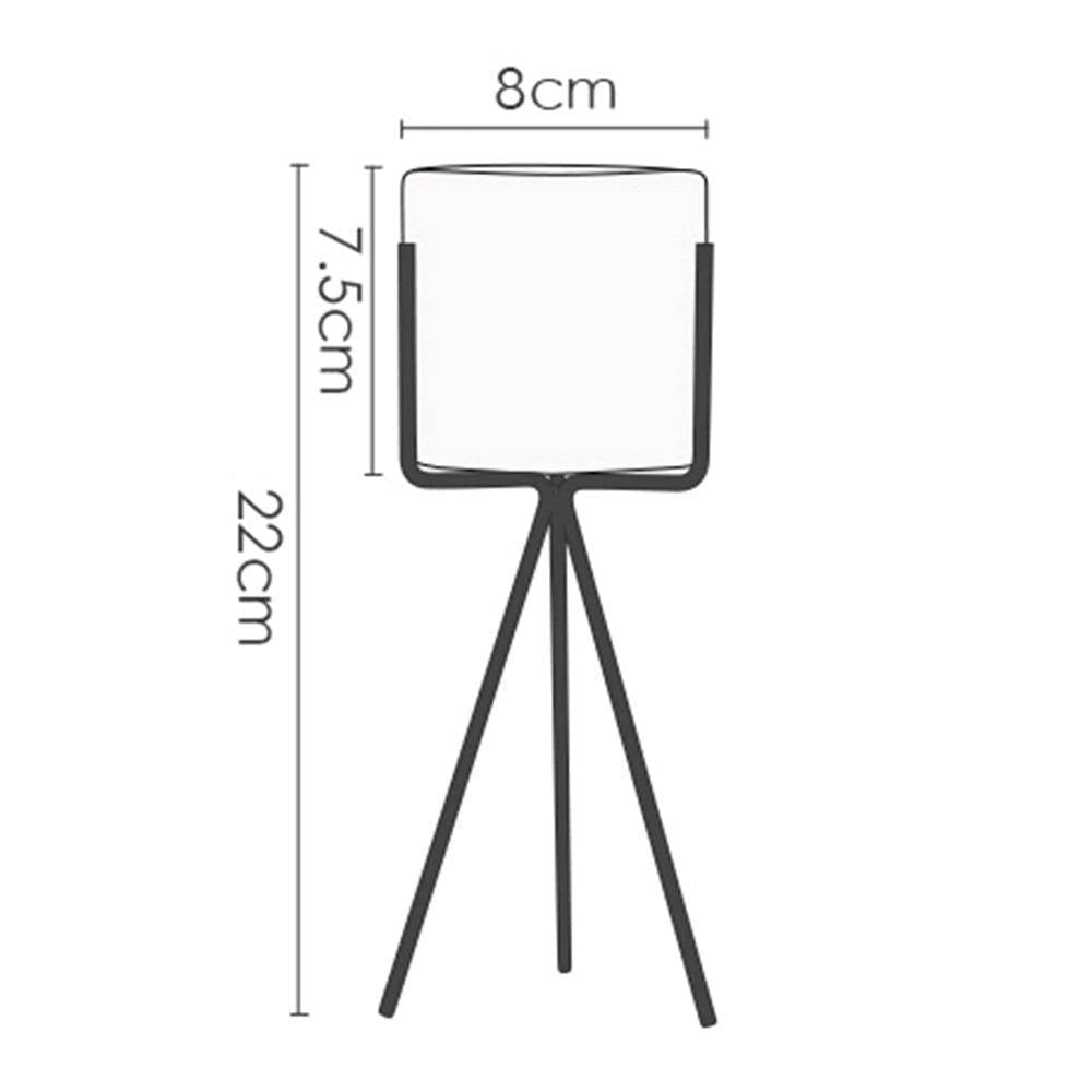 Long Tabletop Ceramic Planter with Geometric Iron Stand