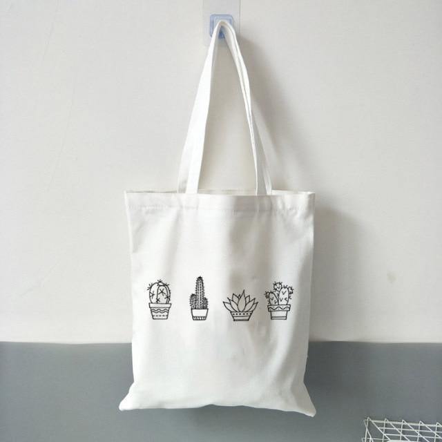 Cactus Canvas Tote Bag Black/White Cartoon | Sage & Sill