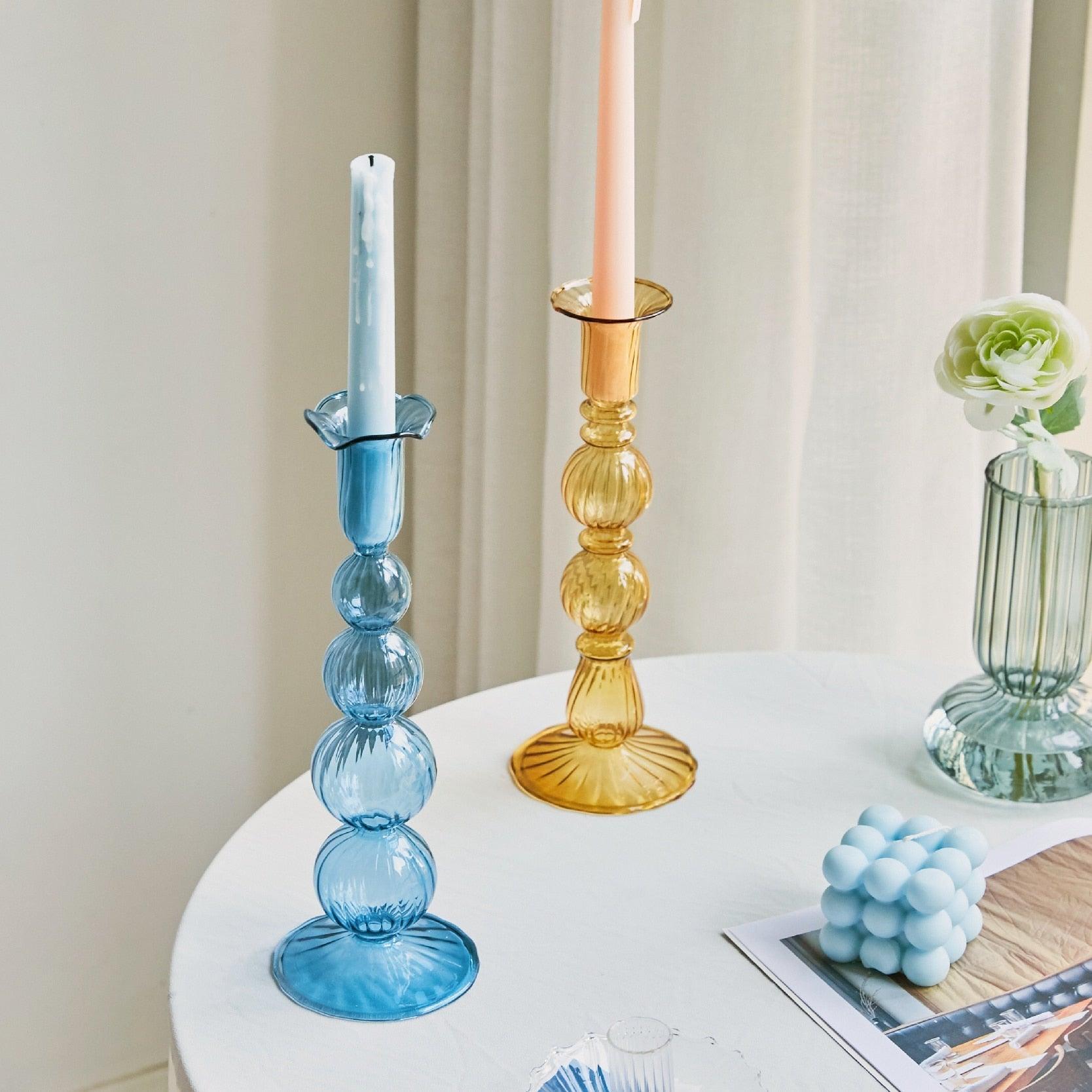 Fleur Pastel Glass Candlestick Holders